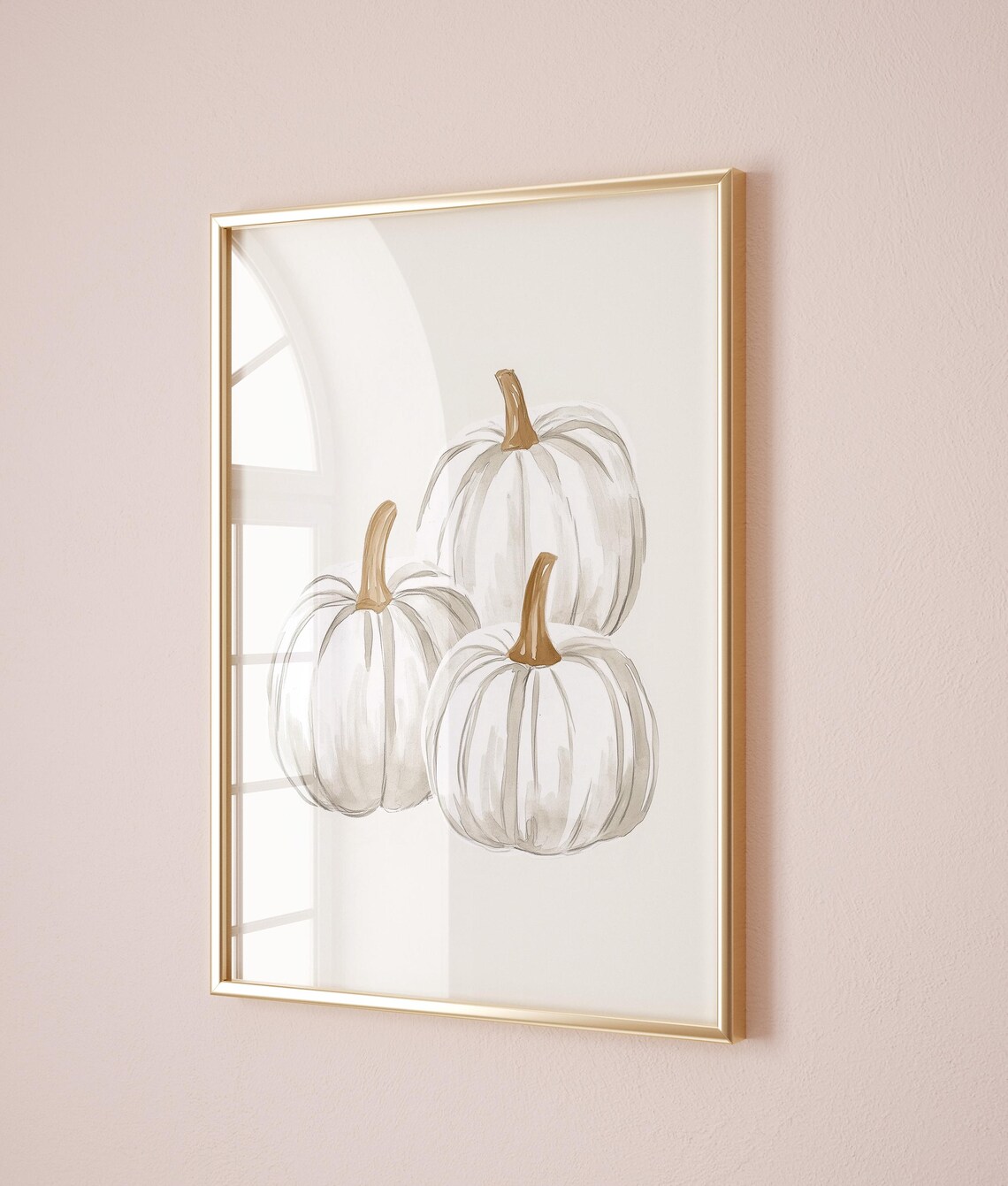 White Pumpkins Minimalist Fall Wall Art Poster