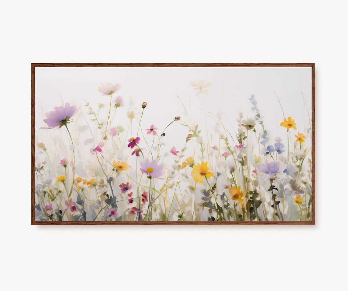 Delicate Wildflowers Watercolor Meadow Scene Pastel Floral Art Poster
