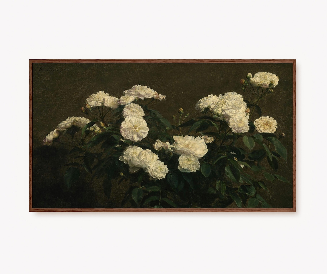 Vintage Moody Flowers Oil Painting Art Print