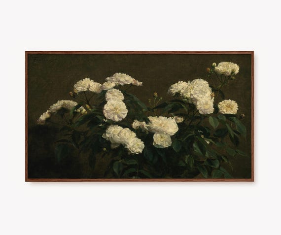 Vintage Moody Flowers Oil Painting Art Print
