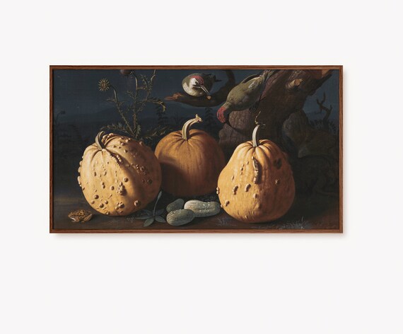 Dark Academia Vintage Pumpkin Still Life Oil Painting Art Poster