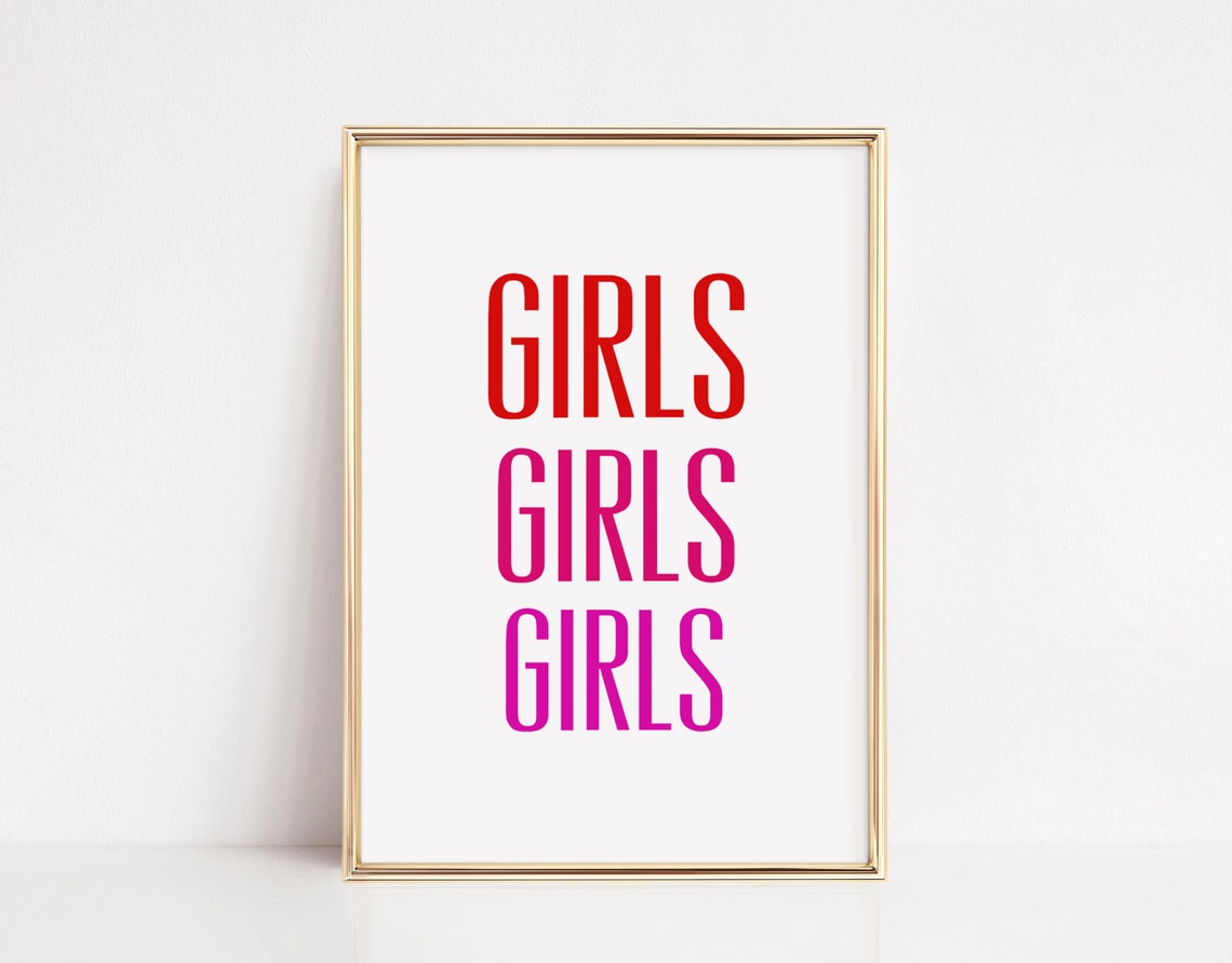 Girls Girls Girls Bold Hot Pink Typography Pop Decor Art Poster