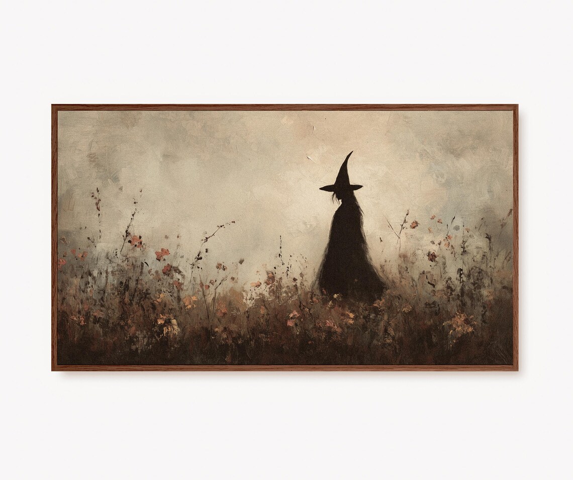 Halloween Witch Silhouette Moody Field Dark Academia Goth Poster TV Art Decor - Image 2