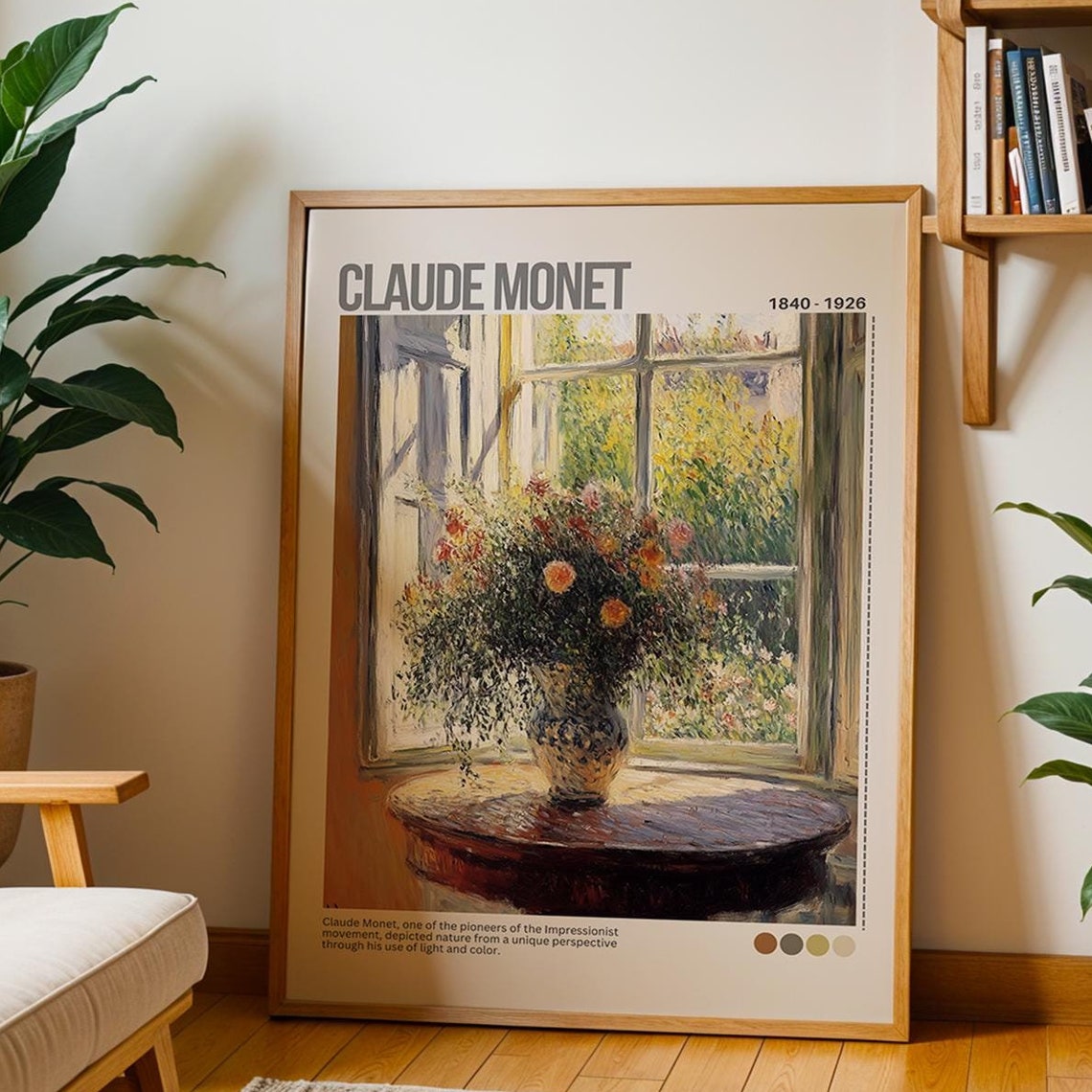 Claude Monet Flower Vase by Window Impressionist Floral Art Poster