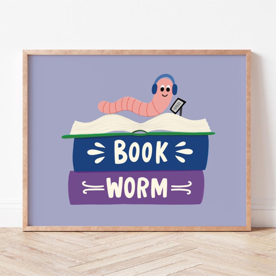 Bookworm Art Print, Bookish Reading Gift Idea