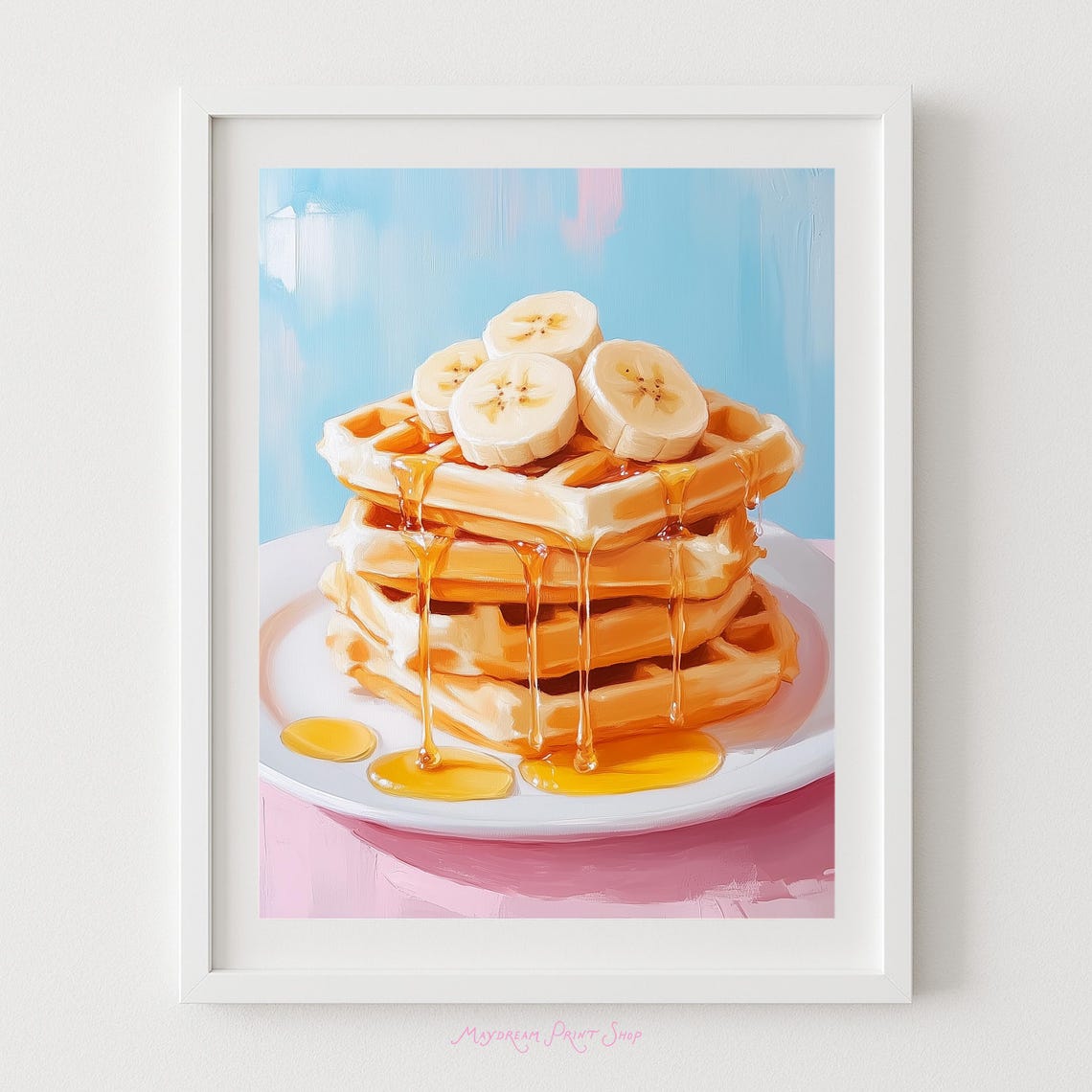 Banana Waffle Stack with Syrup Pastel Food Painting Art Poster