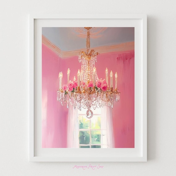 Pink Chandelier Wall Art Instant Coquette Rococo Marie Antoinette Style Elegant Print Hot Feminine
