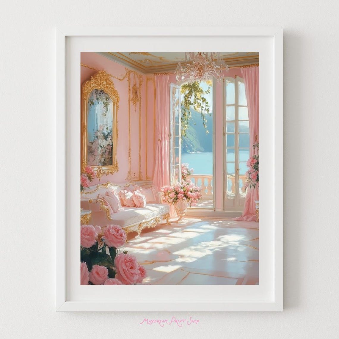 Pink Rococo Salon Elegant Fairytale Palace Interior Room Poster