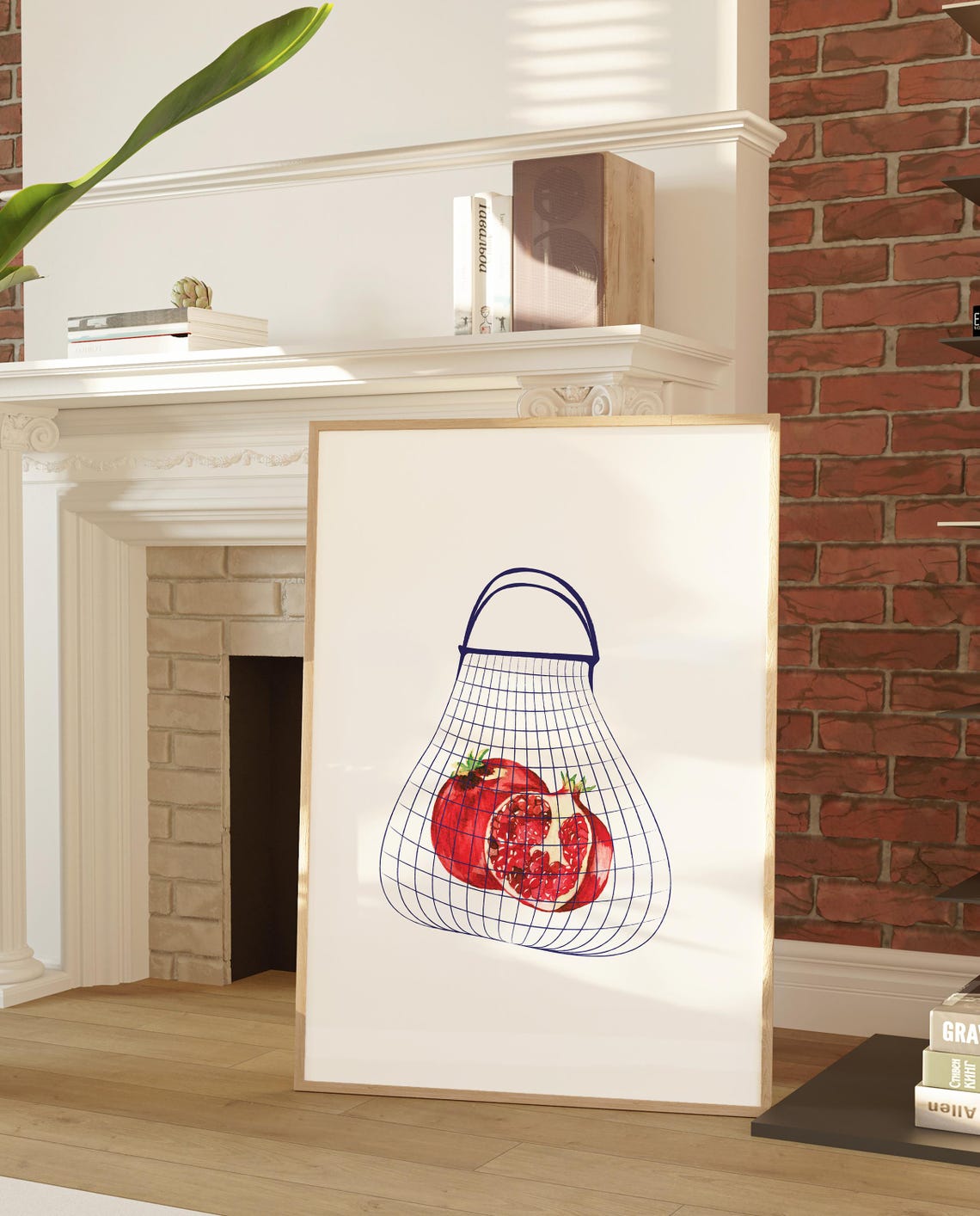 Pomegranates In String Market Bag Minimalist Kitchen Wall Poster - Image 2