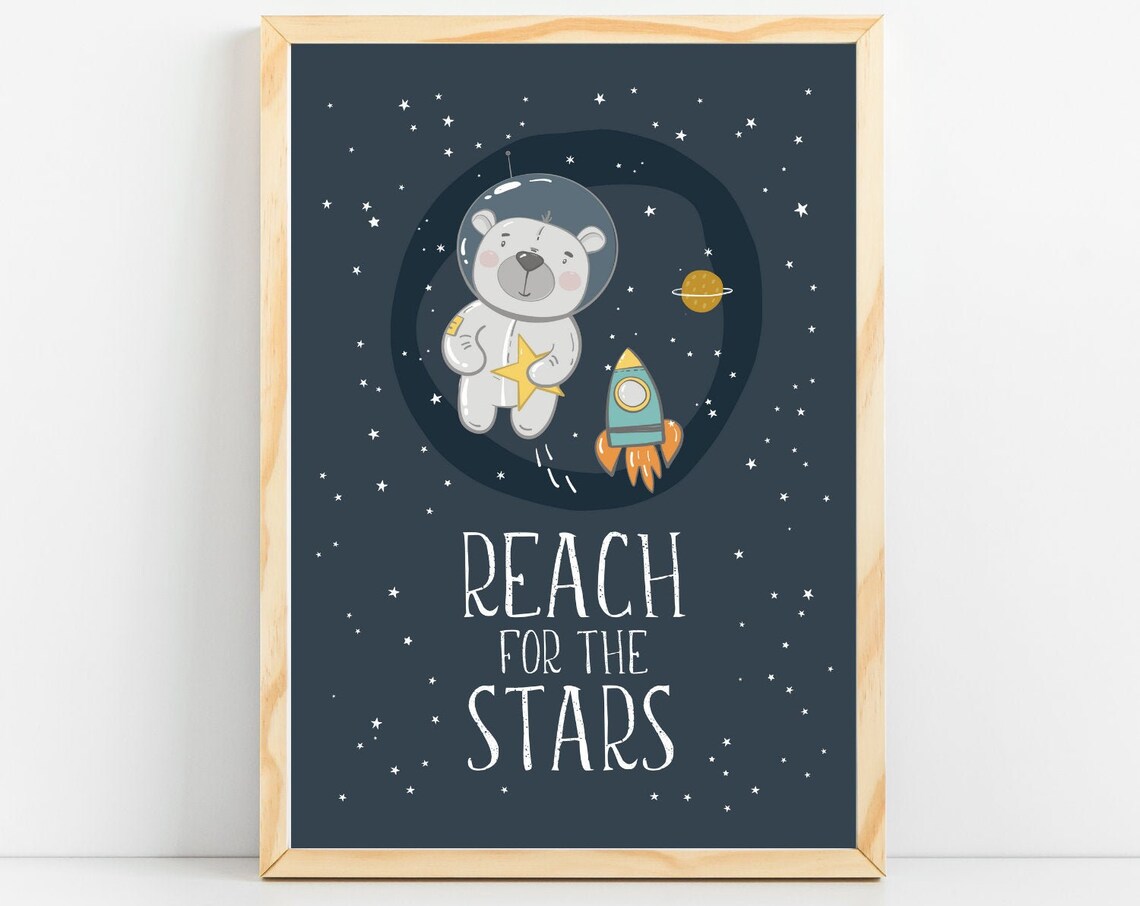Space Nursery Print, Reach For The Stars Poster