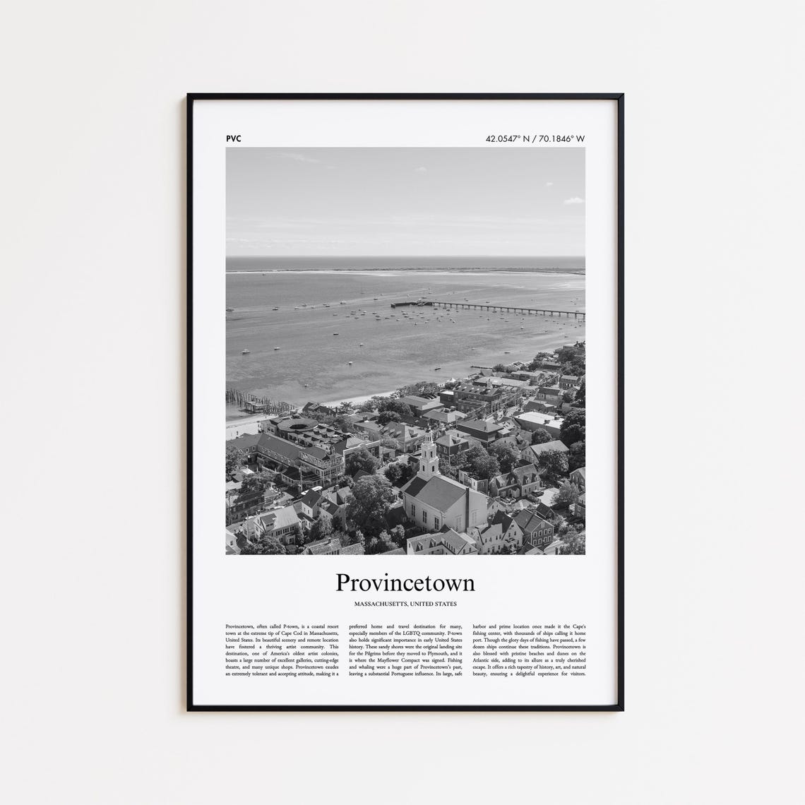 Provincetown Massachusetts Black And White Harbor Aerial Photo Poster
