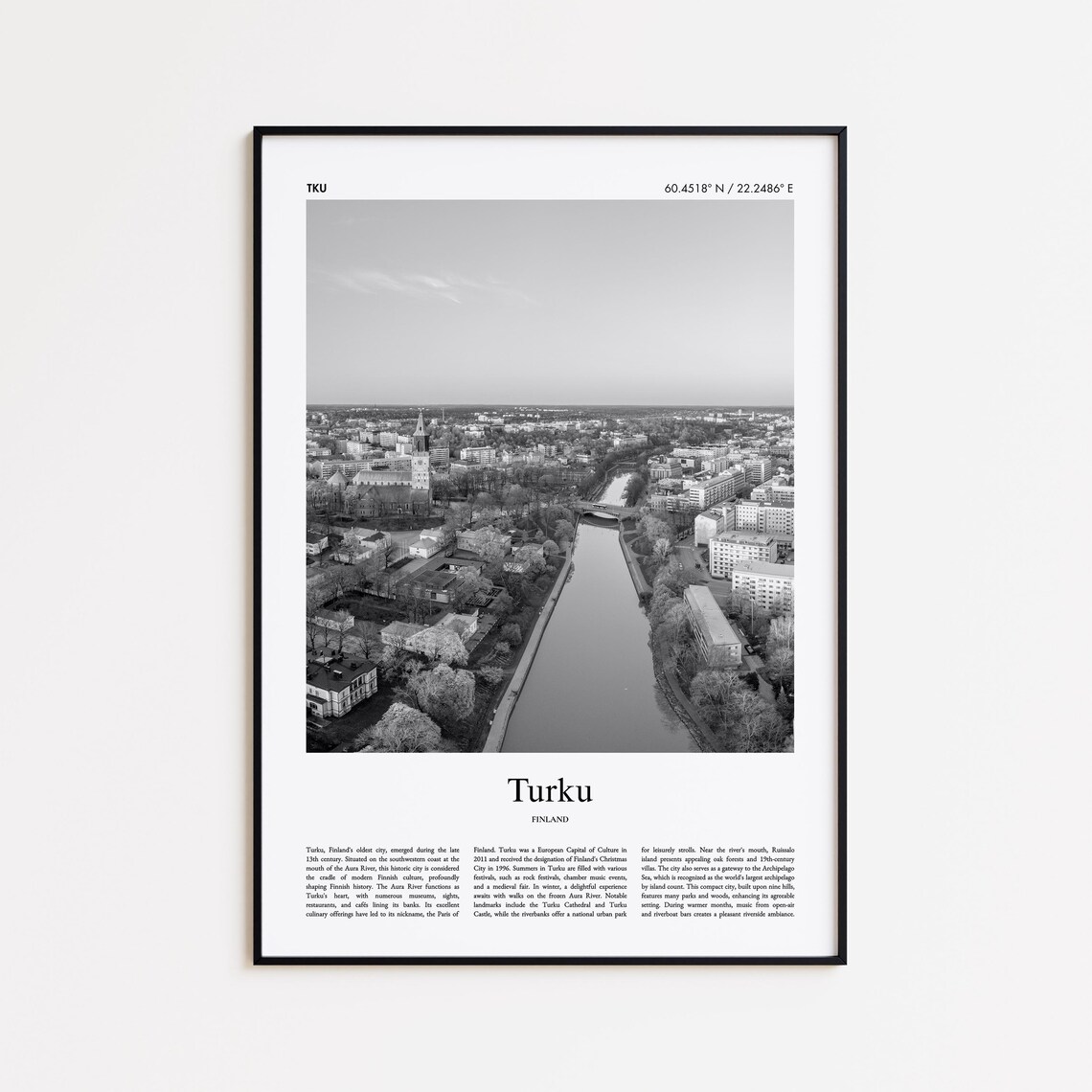 Turku Finland Black and White Old Town Photo Travel Poster Art