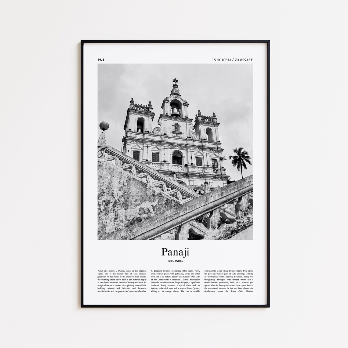 Panaji Church Facade Black And White Minimal Goa Travel Photo Poster