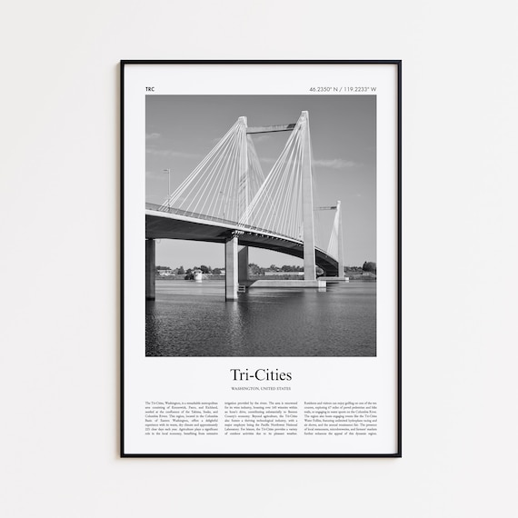 Tri-Cities Washington Cable-Stayed Bridge Black and White Photo Poster