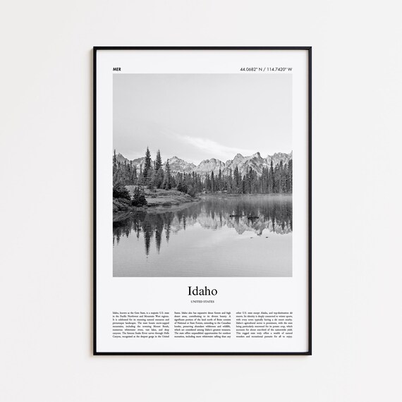 Idaho Mountain Lake Reflection Black and White Photo Travel Poster