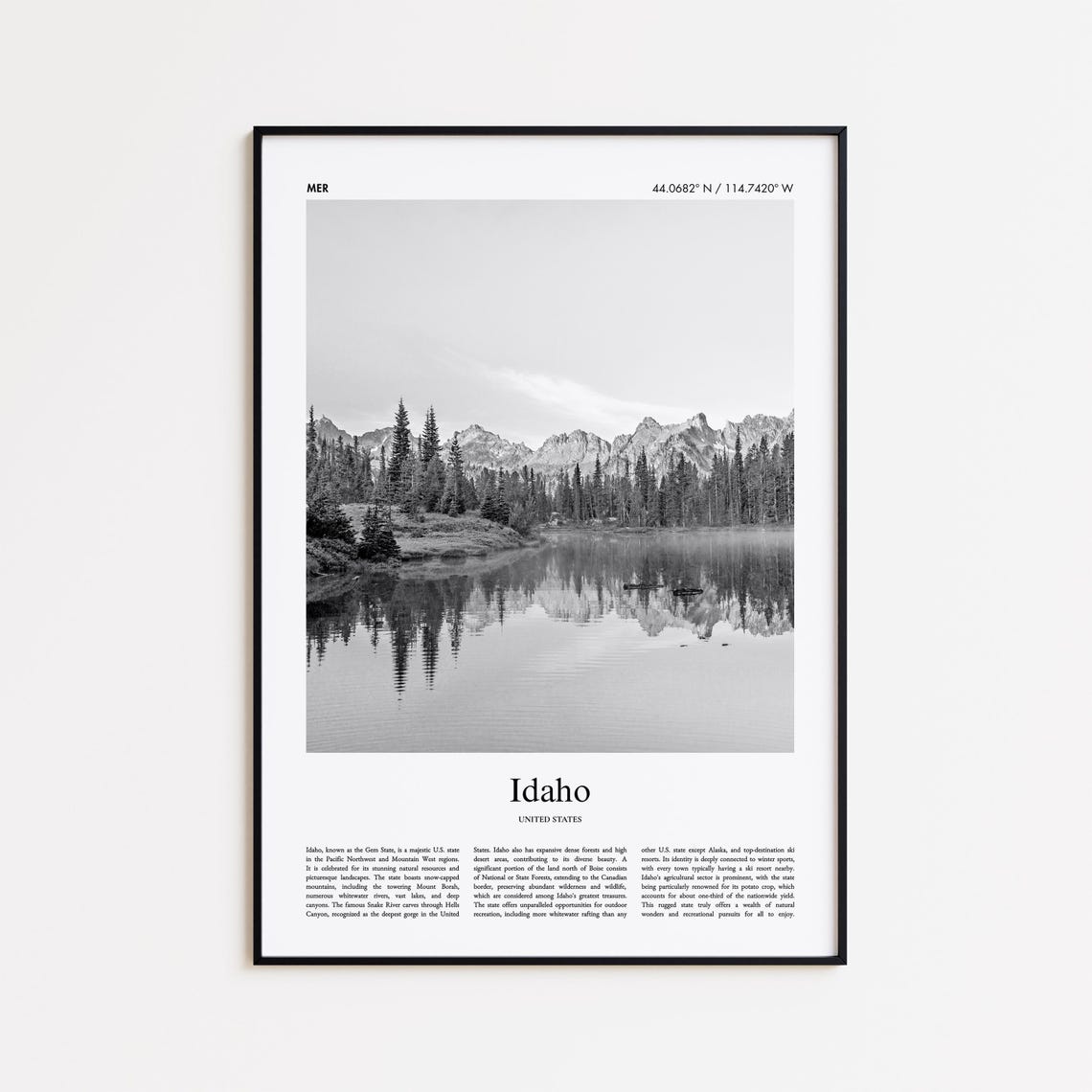 Idaho Mountain Lake Reflection Black and White Photo Travel Poster