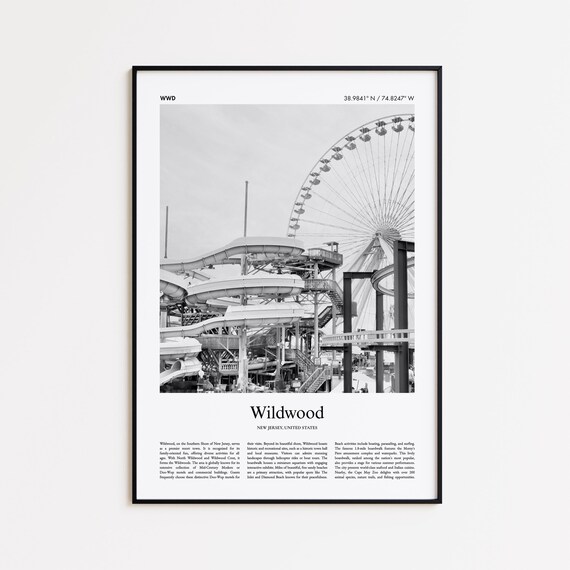 Wildwood New Jersey Black And White Boardwalk Photo Travel Poster