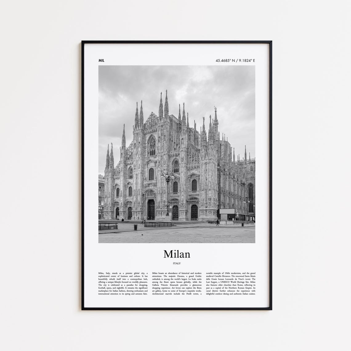 Milan Italy Duomo Cathedral Black and White Photography Poster