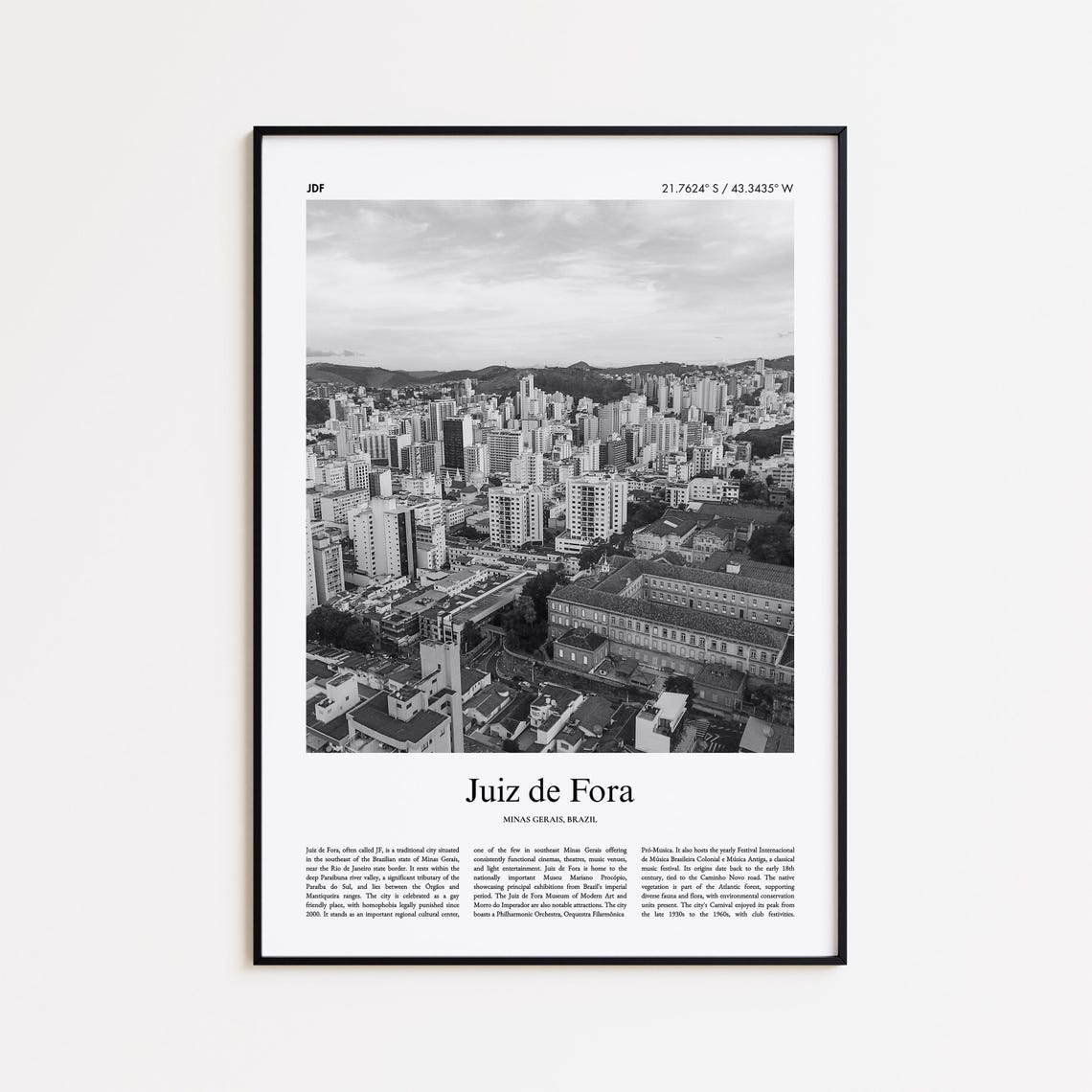 Juiz de Fora Brazil Black And White Skyline Cityscape Photo Poster