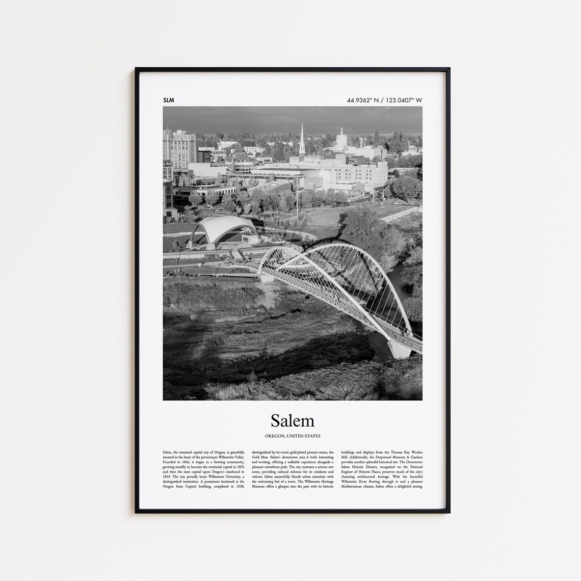 Salem Oregon Black And White City Bridge Aerial Photo Poster