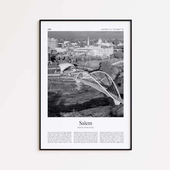 Salem Oregon Black And White City Bridge Aerial Photo Poster