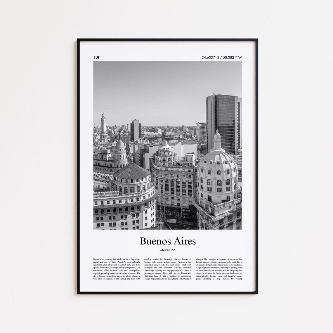 Buenos Aires Argentina Black And White Cityscape Photo Poster
