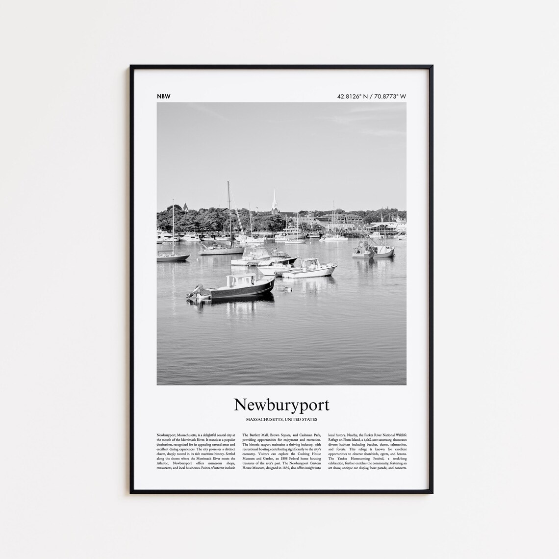 Newburyport Black and White Travel Poster, Massachusetts