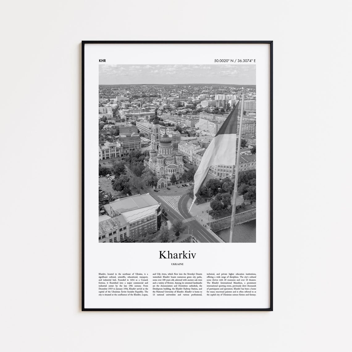Kharkiv Ukraine Cathedral Square Black And White Photo Poster