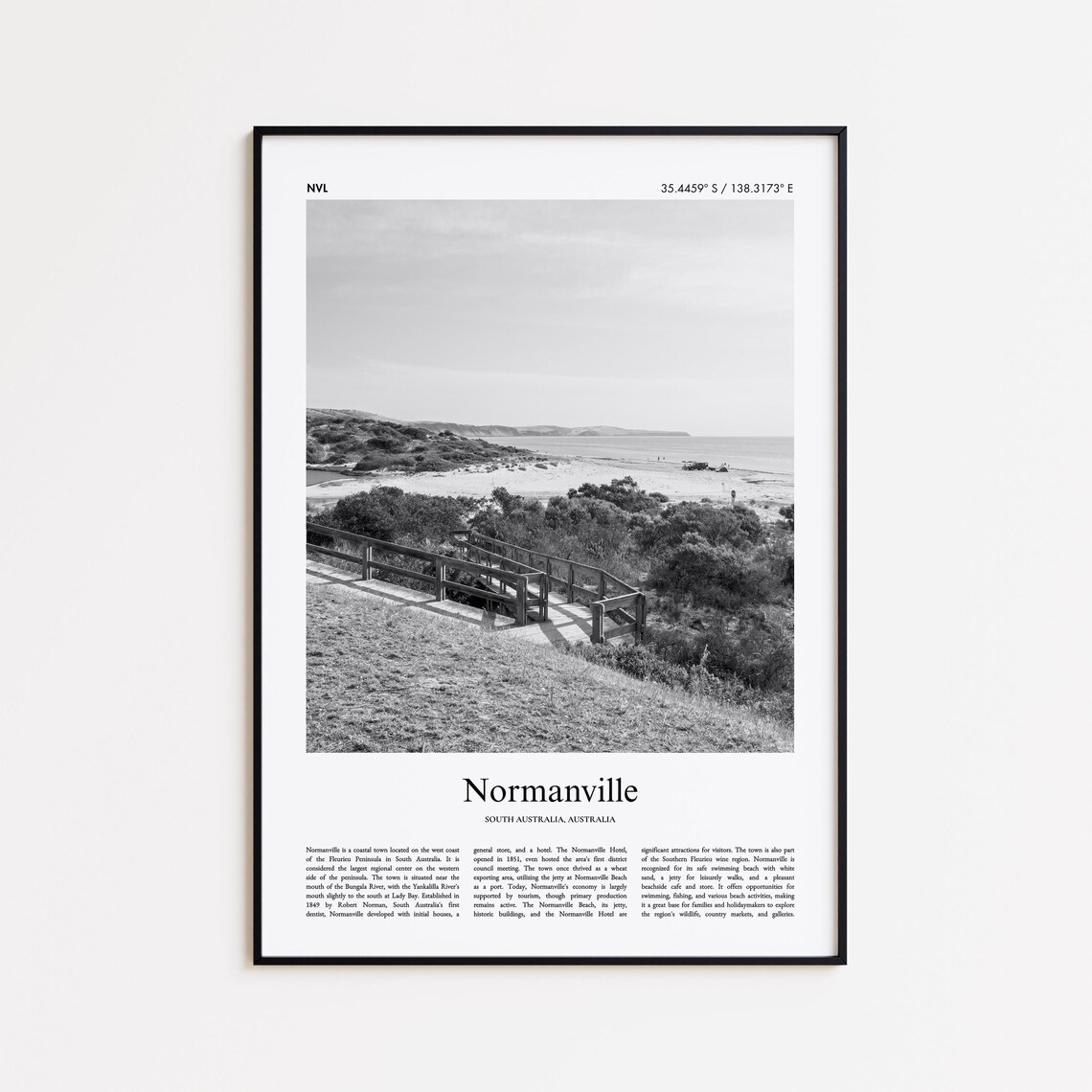 Normanville Beach Boardwalk Black and White Coastal Photo Poster