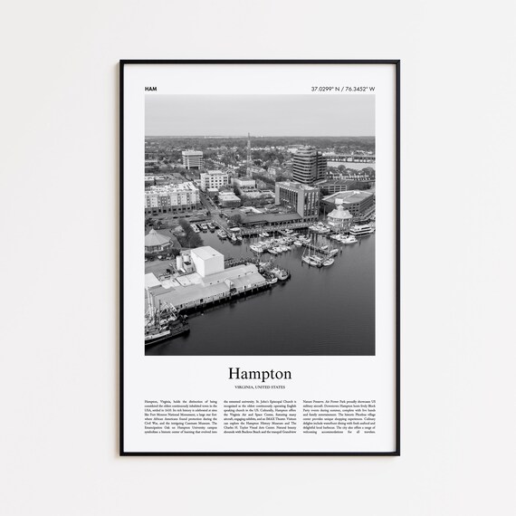Hampton Virginia Marina Harbor Black and White Travel Poster