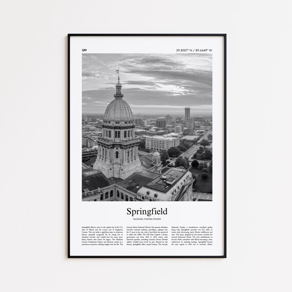 Springfield Illinois State Capitol Dome Black And White Travel Poster