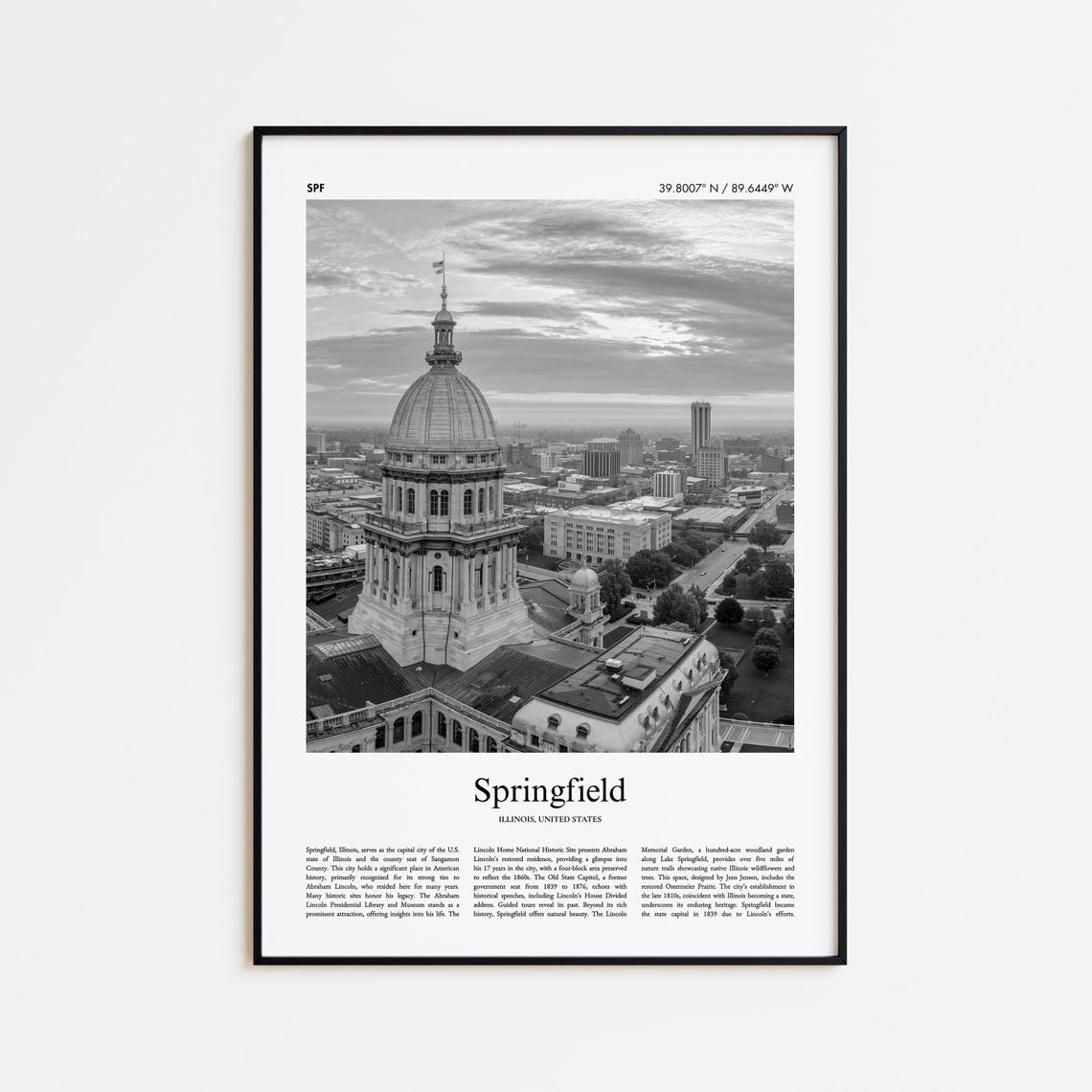 Springfield Illinois State Capitol Dome Black And White Travel Poster
