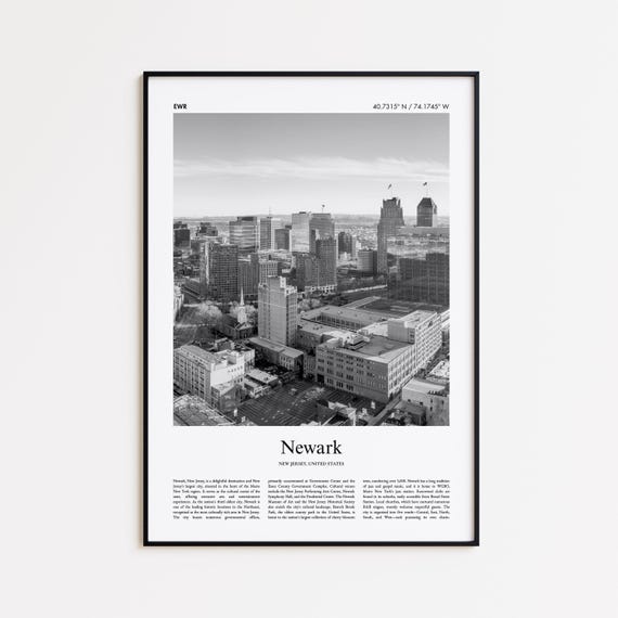 Newark Black And White Print Photo Poster Travel Gift New Jersey United States Usa Wall Art Home Decor