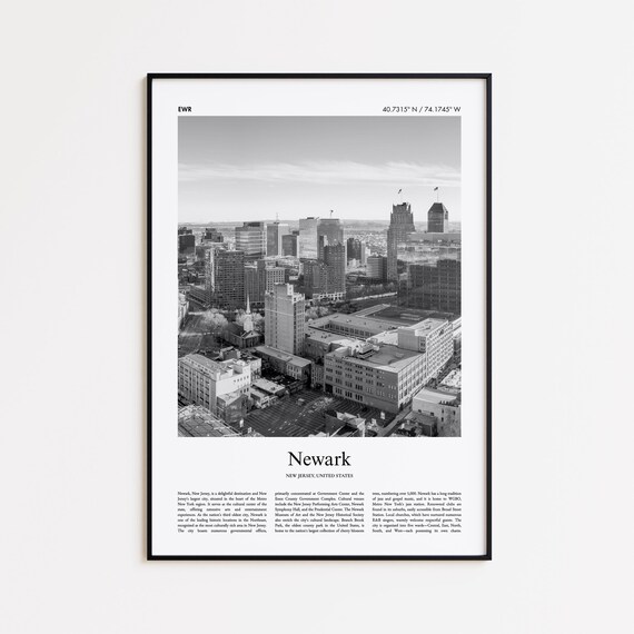 Newark New Jersey Black and White Downtown Skyline Travel Poster