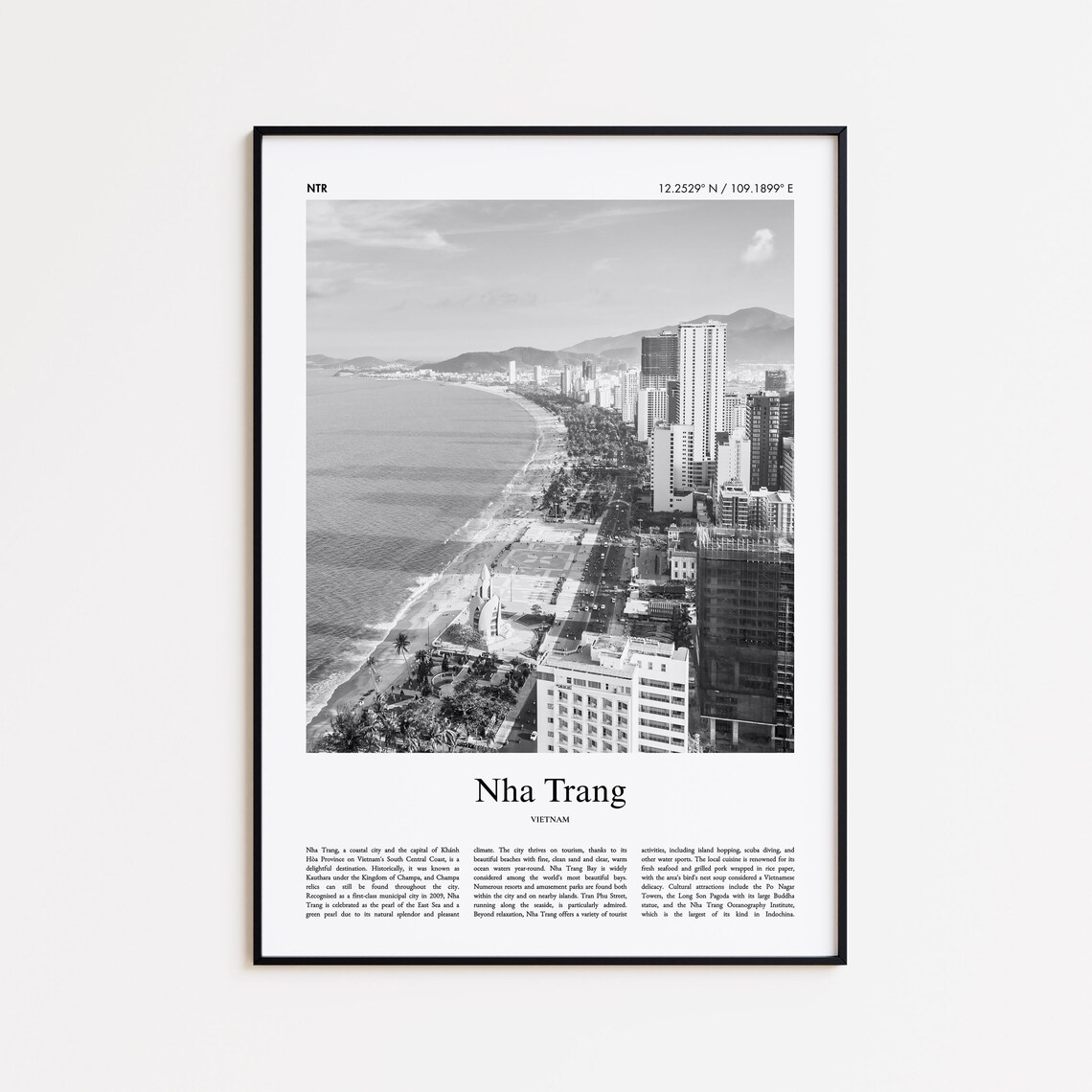 Nha Trang Beach Skyline Black And White Vietnam Travel Poster