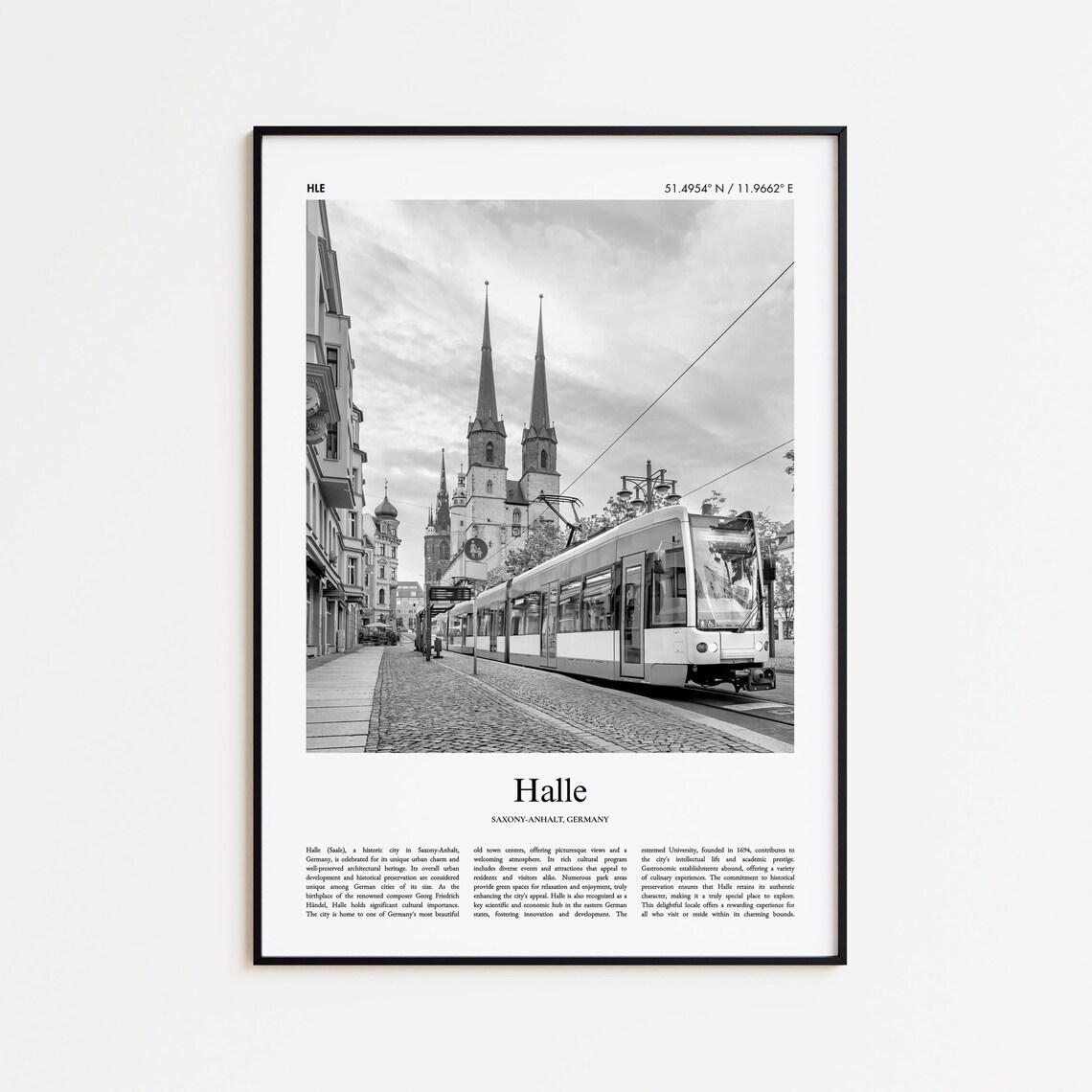 Halle Germany Black And White Vintage Tram Street Photo Art Poster