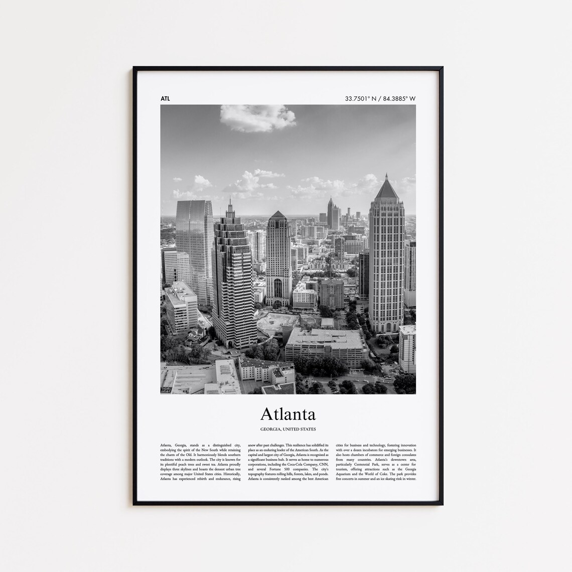 Atlanta Georgia Skyline Black And White Downtown Photo Poster