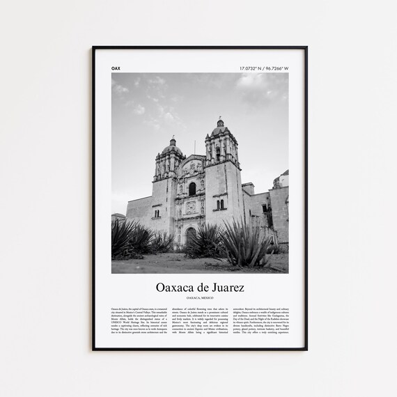Oaxaca De Juarez Mexico Black And White Cathedral Travel Poster