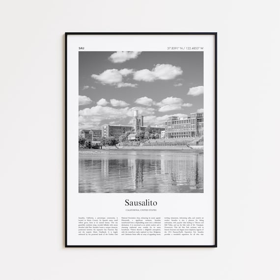 Sausalito California Black And White Waterfront Photo Travel Poster