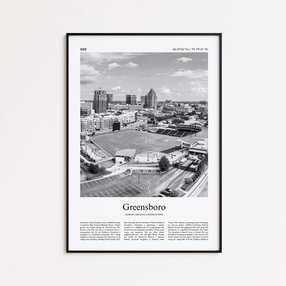 Greensboro North Carolina Skyline Black and White Photo Travel Poster