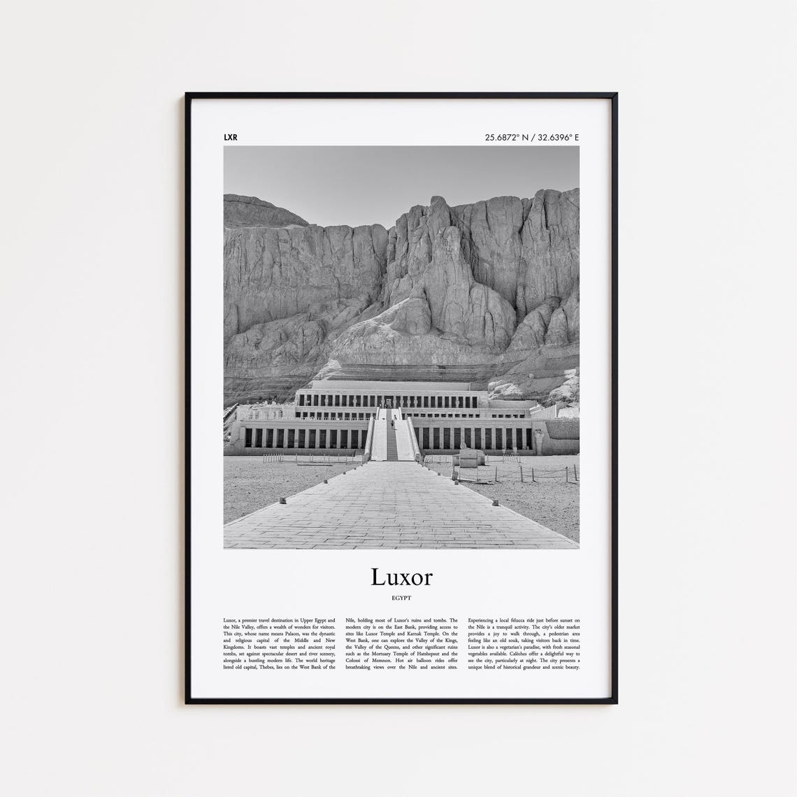 Luxor Black And White Print Photo Poster Travel Gift Egypt Wall Art Minimal Home Decor