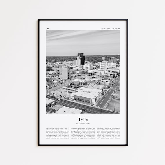 Tyler Texas Downtown Aerial Black And White City Photo Poster