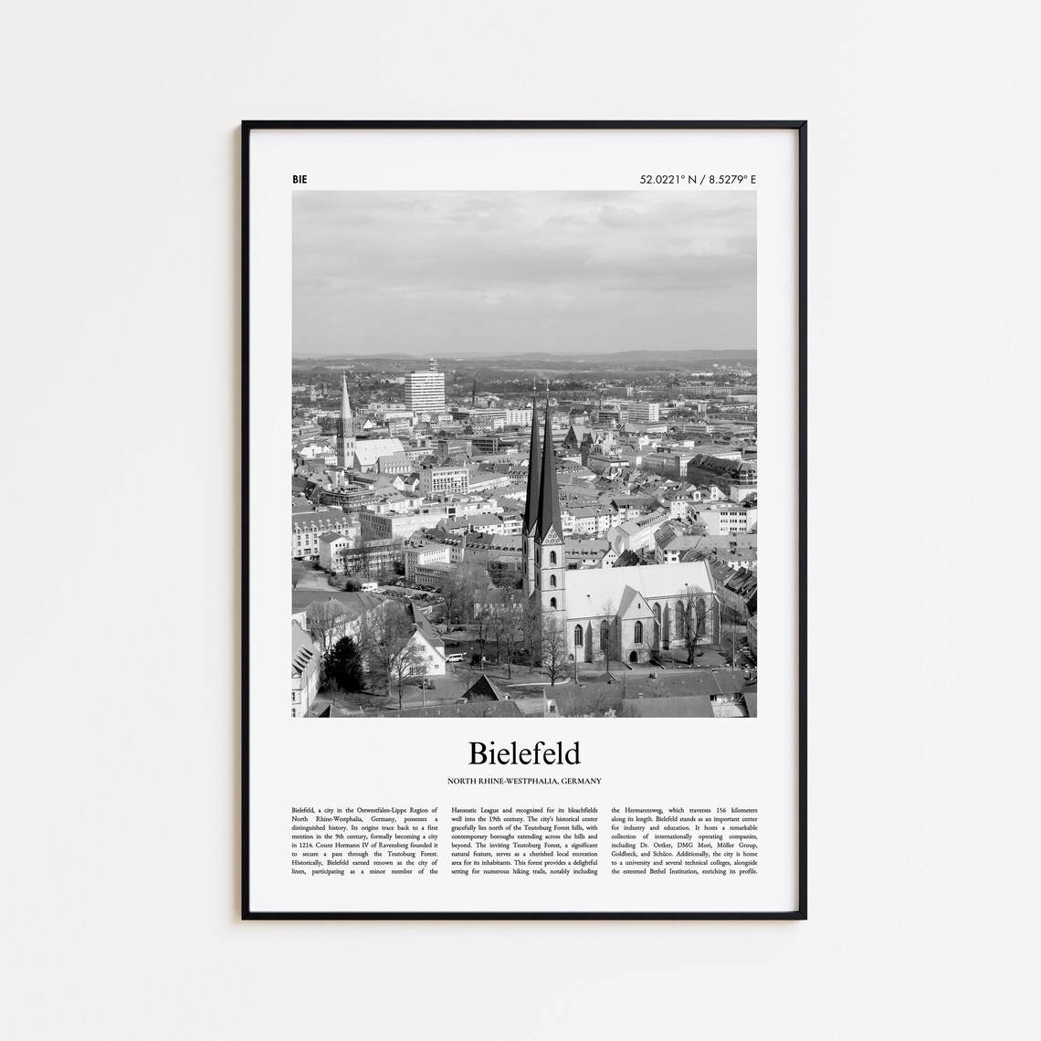 Bielefeld Germany Black And White Old Town Aerial Photo Poster