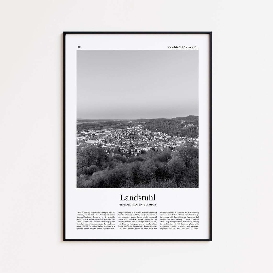 Landstuhl Black and White Travel Poster, Germany
