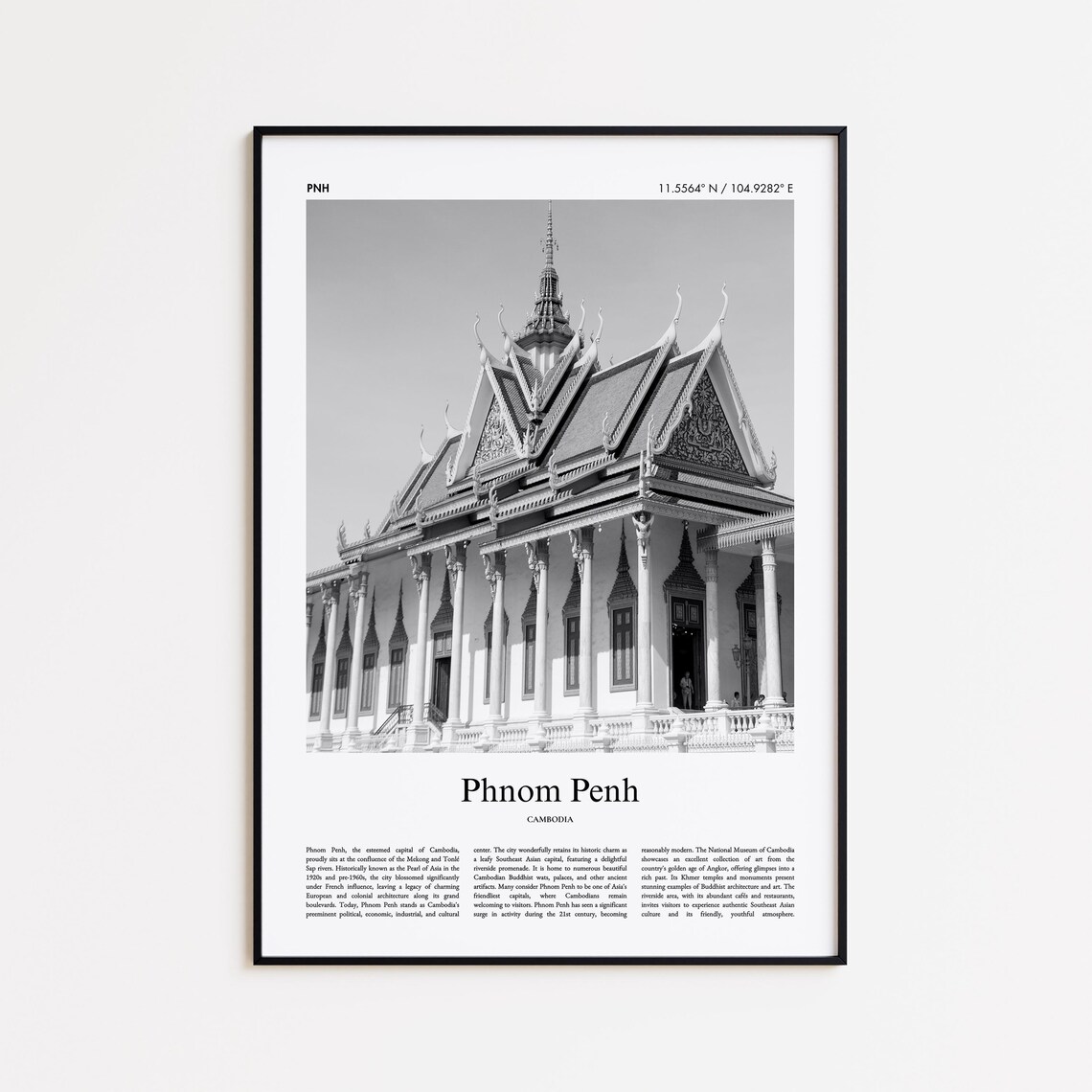 Phnom Penh Cambodia Black And White Travel Photography Poster Palace