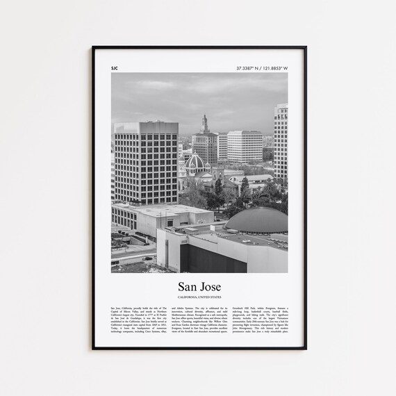 San Jose California Black And White Downtown Photography Poster