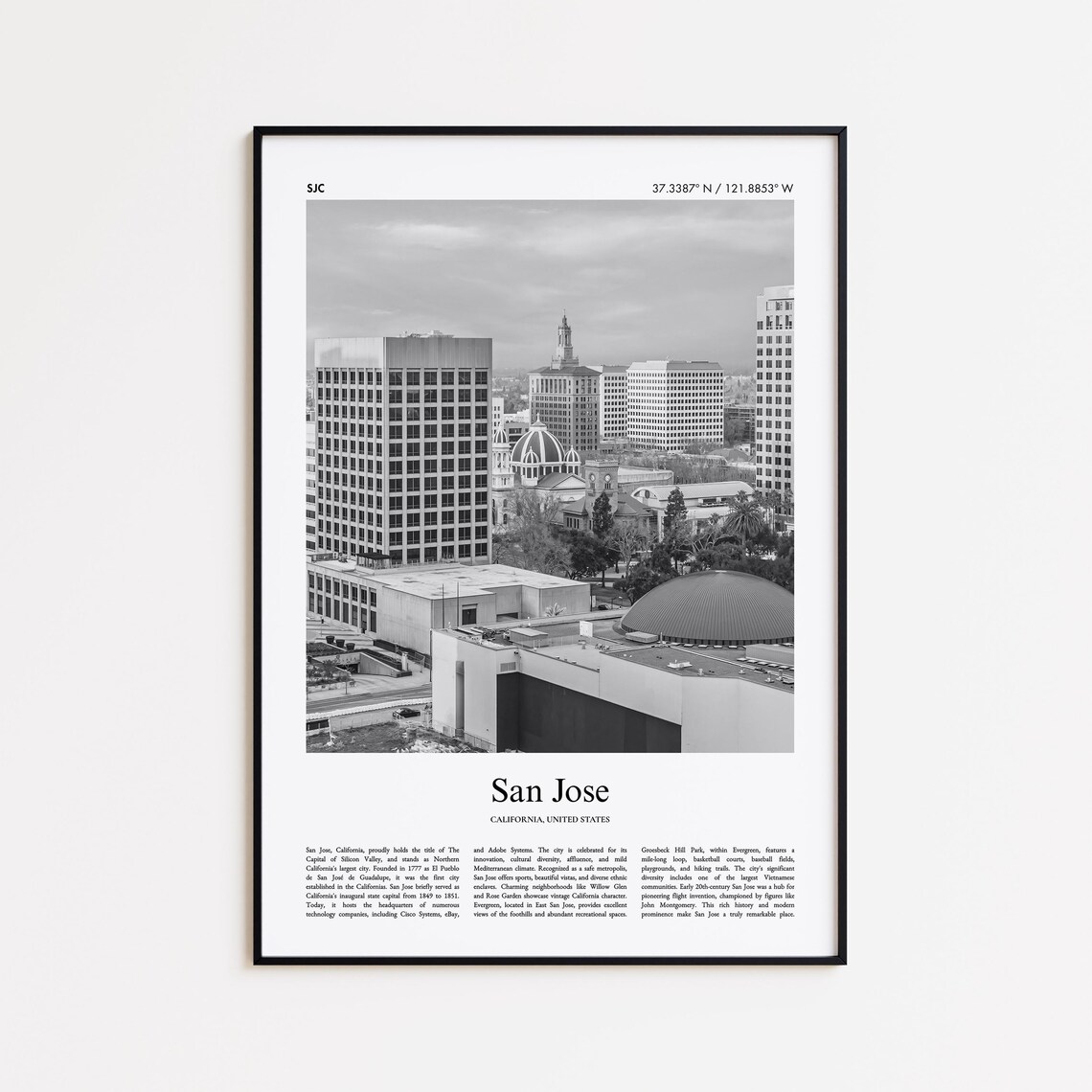 San Jose California Black And White Downtown Photography Poster