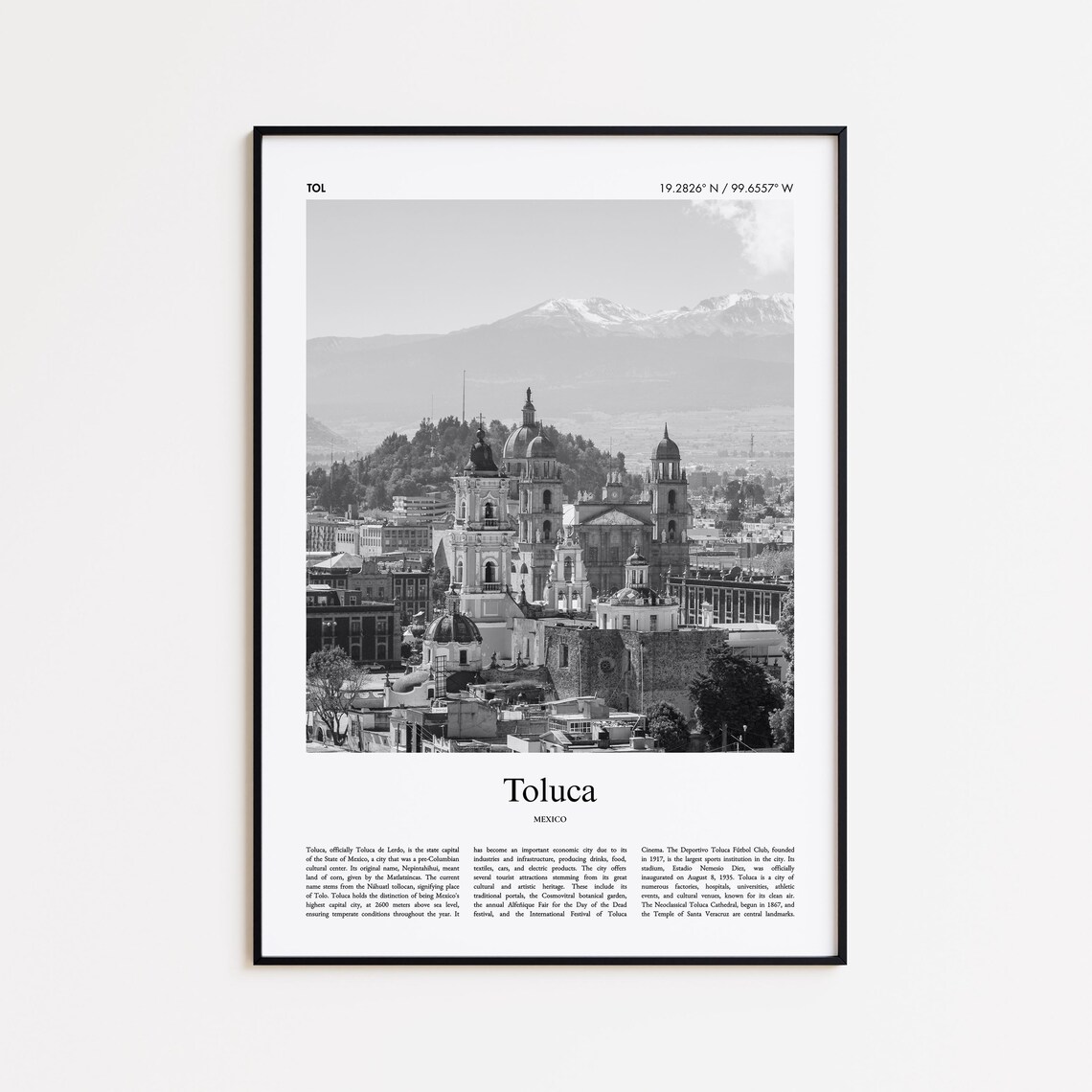 Toluca Mexico Black And White Cathedral Cityscape Travel Photo Print