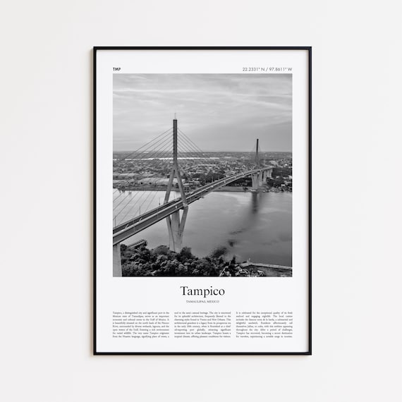 Tampico Mexico Black and White Puente Bridge River Cityscape Poster