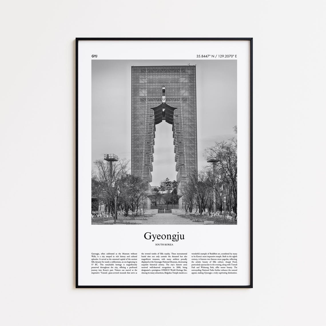 Gyeongju South Korea Black And White Travel Photo Tower Wall Art